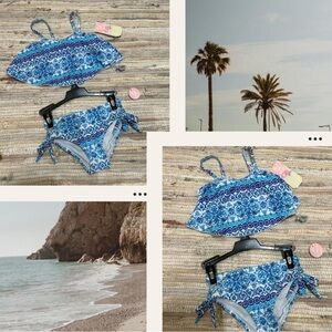New GB Girl’s Blue and White Patterned Bikini Set Size 5 (girl’s).